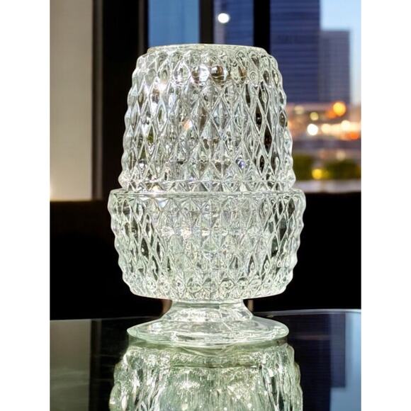 VTG Clear Indiana Glass Diamond Point Glass Fairy Lamp Candle Holder 5.25"H - Picture 1 of 7